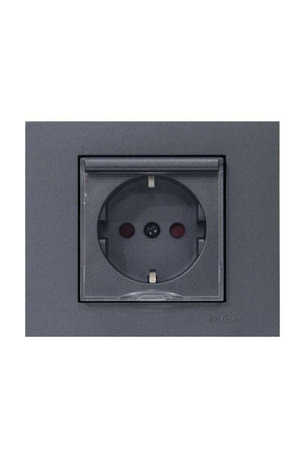 OVİVO-Smoked Framed Covered Grounded Socket a Closed Grounded Socket 1