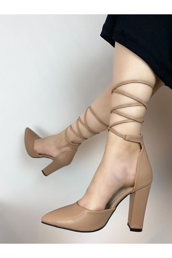 Nude shoes thick heel online