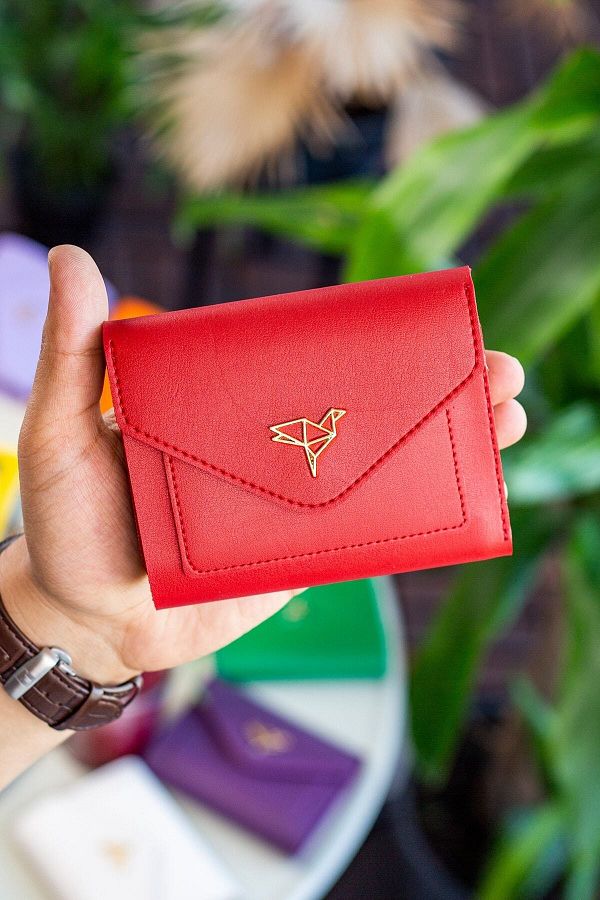 Garbalia-Colombia Vegan Leather Mini Red Women's Wallet with Coin Eyes and Lots of Card Holders 1