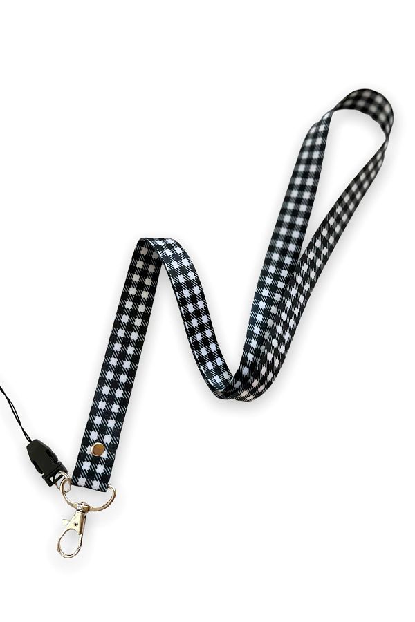 Happy Bear-Black Checkered Lanyard Phone Strap 1