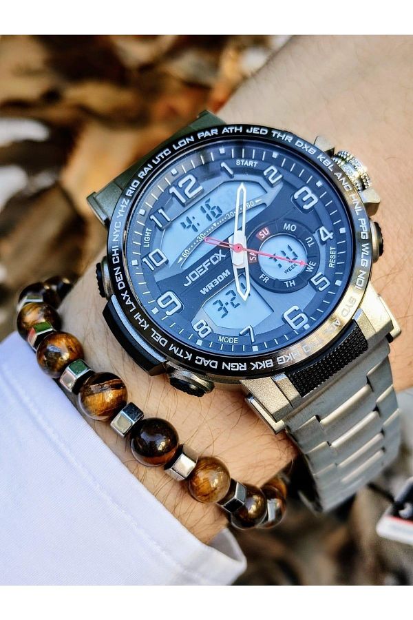 Joefox Digital Analog Chronometer calendar alarm lighting Men s Wrist Watch bracelet Joe 012 a Trendyol