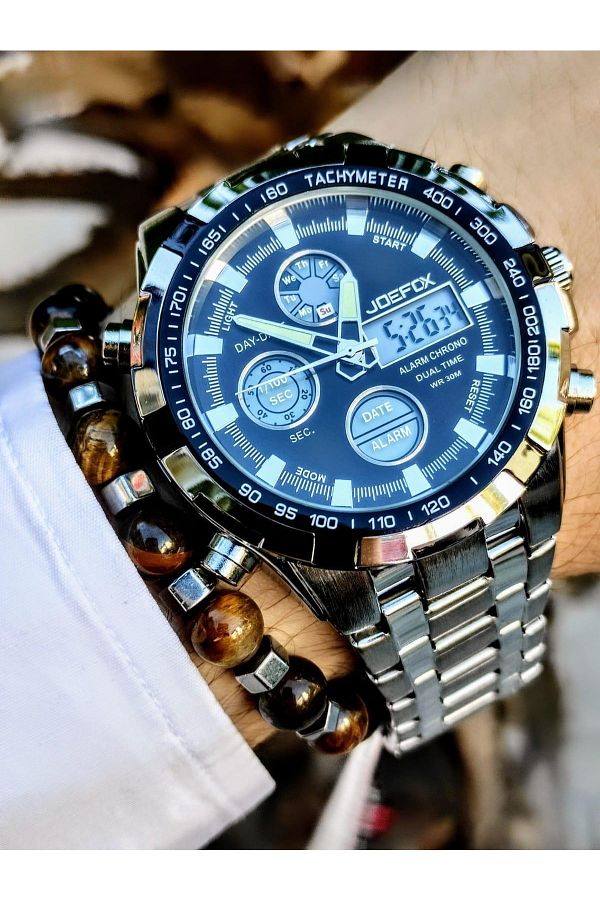 Joefox Digital Analog Chronometer calendar alarm lighting Men s Wrist Watch bracelet Joe 002 a Trendyol