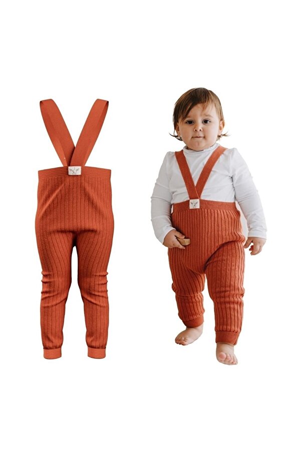 Mama Yoyo Baby Kids Askılı Organik Triko Bebek Taytı - Kiremit