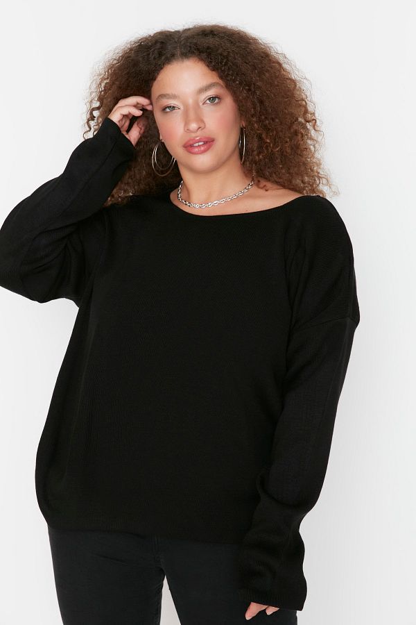 Trendyol Curve-Black Knitwear Sweater with Cross Band Detail on the Back 1