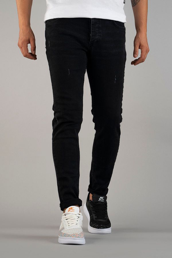 bombe-Ανδρικό Slim Fit Στενό Κόψιμο Νυχιών Τζιν Παντελόνι Μαύρο 1
