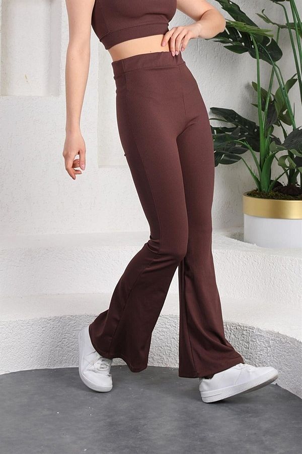 Boutique De Pina Plus Size Flared Leg Ribbed Women s High Waist Leggings Trendyol
