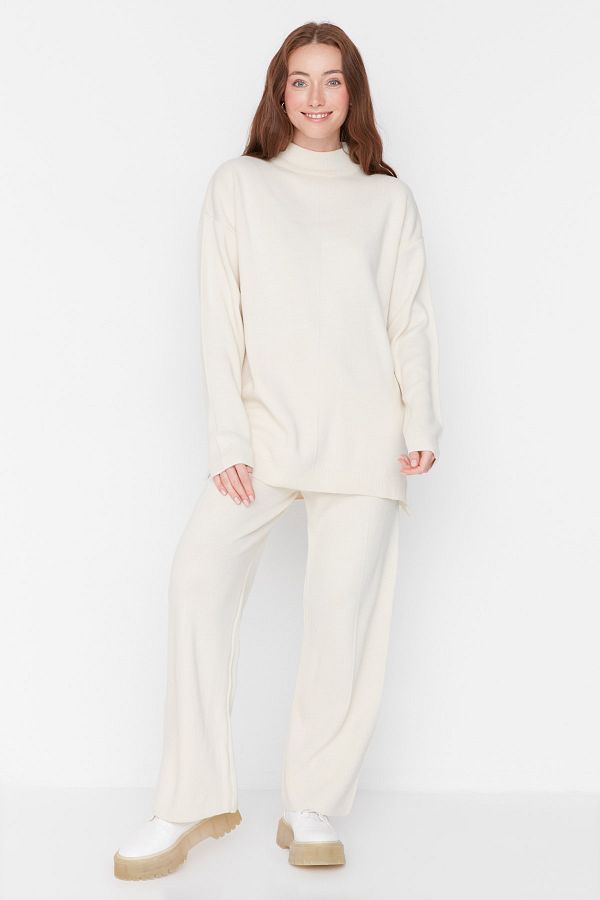 Trendyol Modest-Kamenný polrolák s detailným rozparkom súprava úpletu sveter-nohavice TCTAW23US00086 1