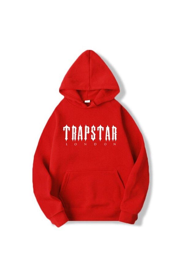 Black Sokak Blacksokak Men s Red Trapstar Printed Oversize Hooded Sweatshirt Trendyol