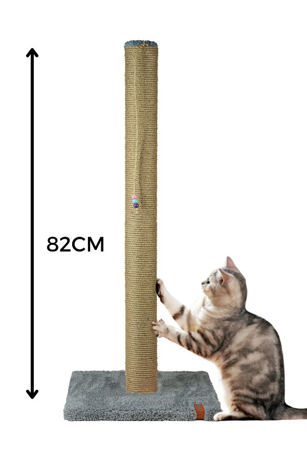 PUGALO-82cm Luxury Gray Cushion Scratching Post Jute with Catnip 1