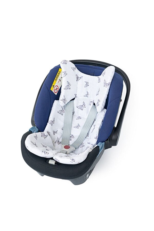 Deux Lapins % 100 Pamuk Müslin Puset & Oto Koltuk Minderi Iconıque Lapin - Gri Tavşan Desenli