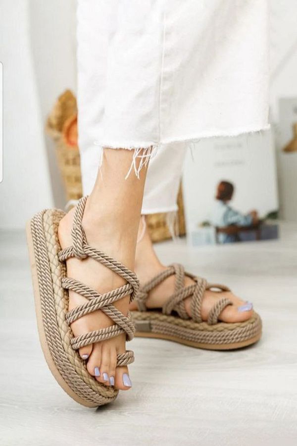 Hanadi Women s Mink Rope High Sole Straw Sandals Size 1 Order Large Trendyol