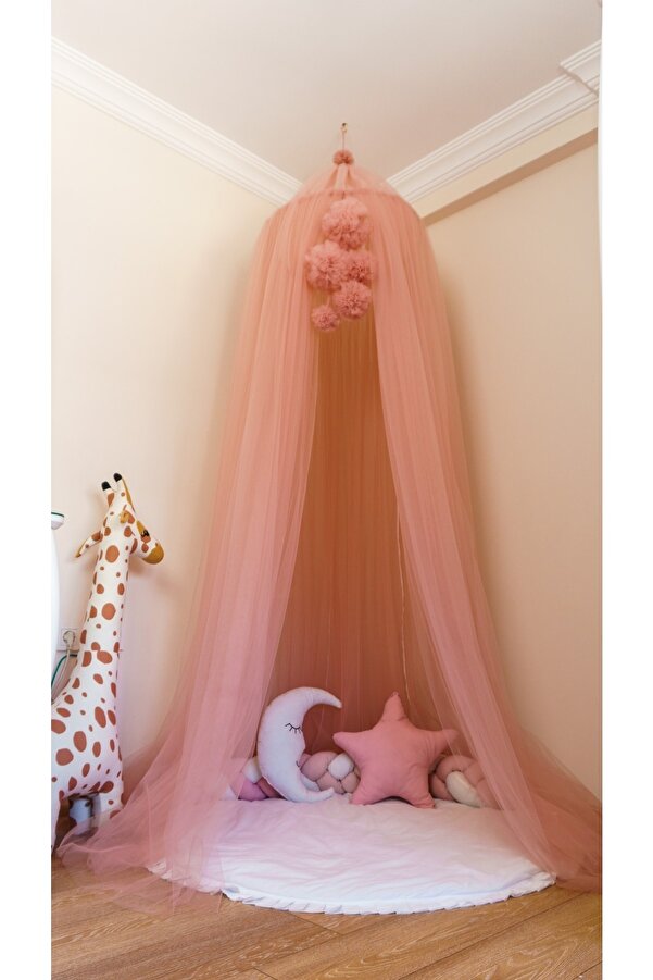 G&G baby Gg Baby Lüks Tavandan Asmalı Pudra Pembe Ponponlu Beşik Cibinlik