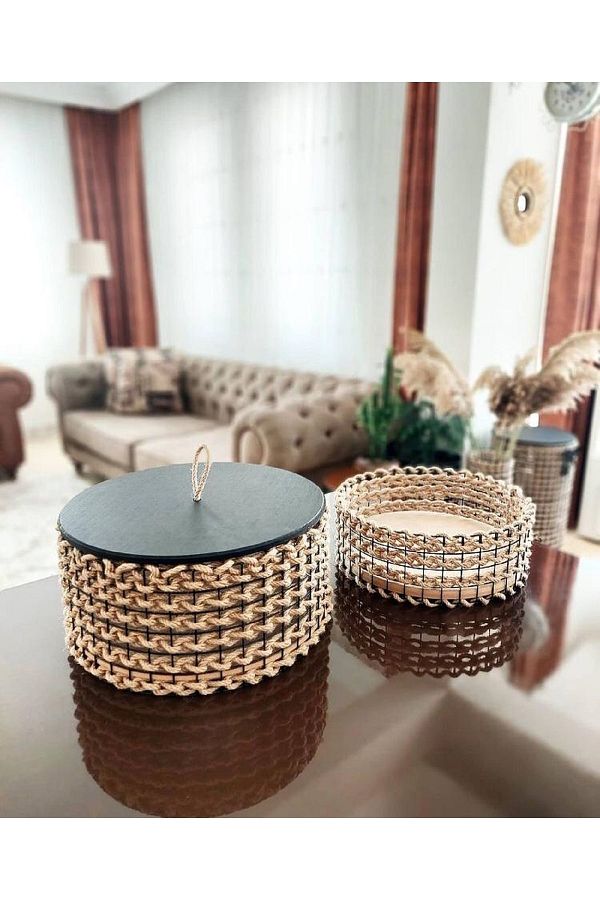 Egindra-Rope-Wire Wicker Basket Set of 2 1