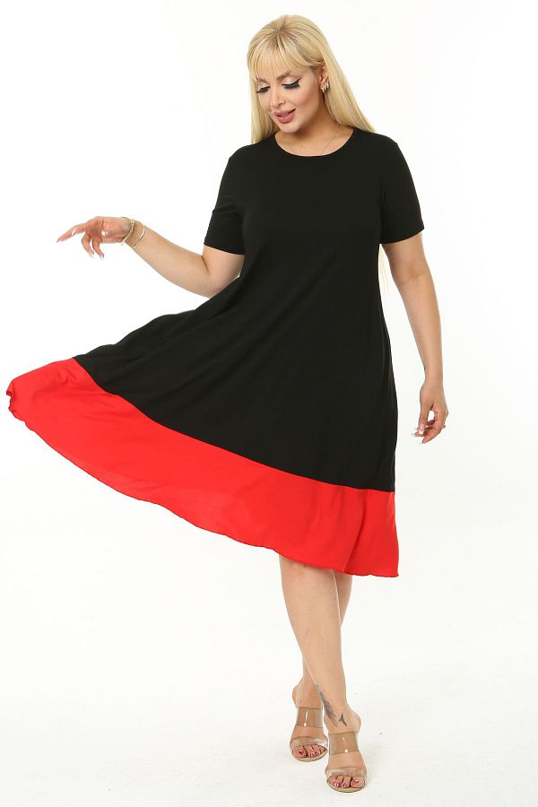 Red and black color block dress 2025