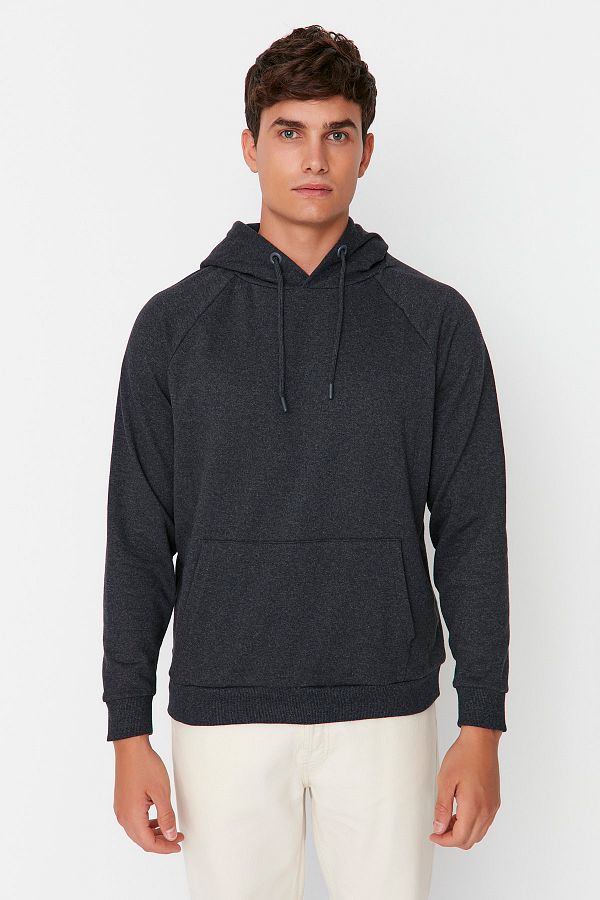 Trendyol Collection-Anthracite Regular/Normal Cut Hooded Fleece/Keep Warm Sweatshirt Tmnaw23Sw00194 1