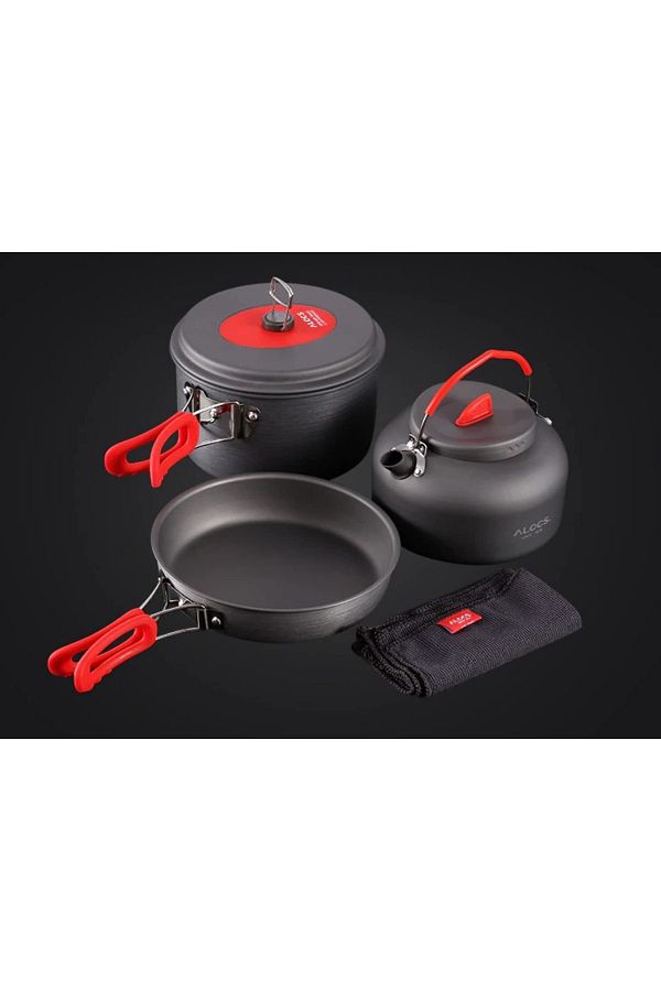 Alocs-2 3 Person Camping Cookware Pan Teapot Set Pro Series 1