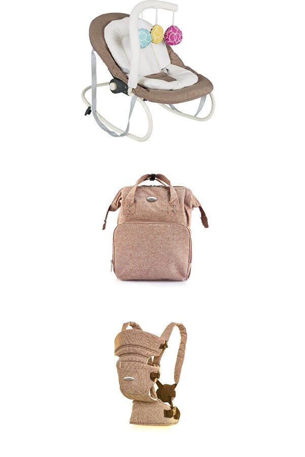 Tommybaby Premium 3'Lü Set-Ana Kucağı-Çanta-Kanguru Kahve /