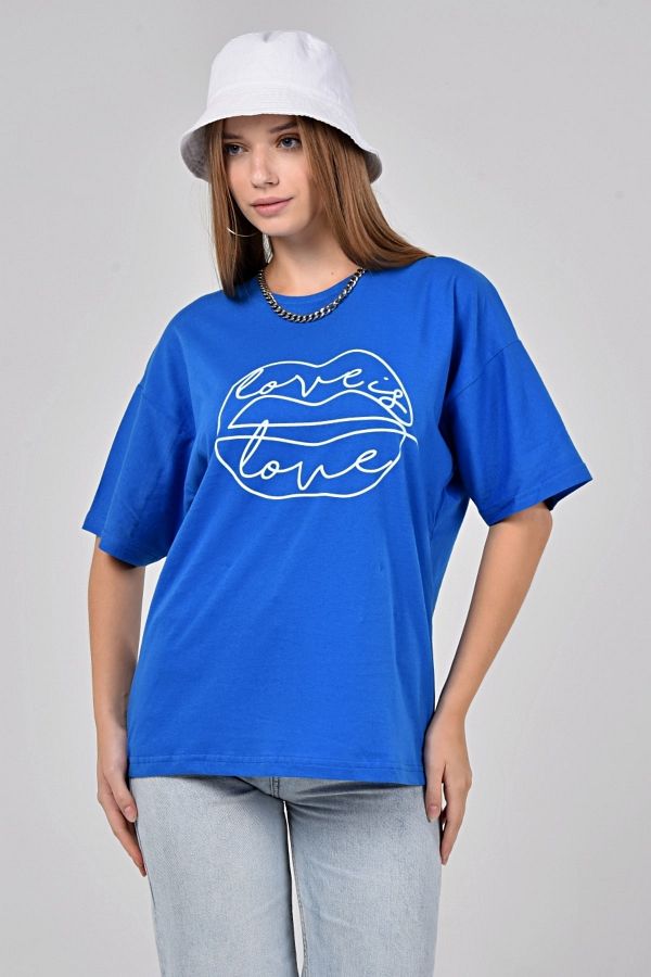 Mad&Calf-Tricou oversize cu imprimeu Blue Love Is pentru femei 1