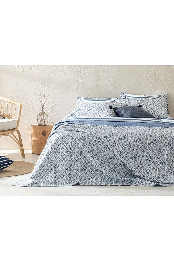 English Home-Set cuvertură de pat dublă multifuncțional Gem Roses 200x220 Cm Indigo 1