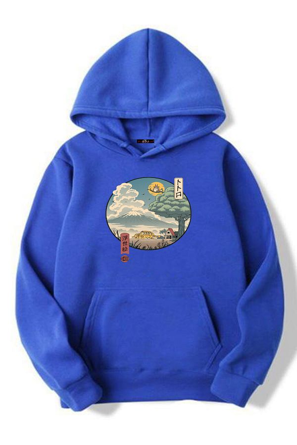 Bu raterzimoda Anime Totoro Printed Unisex Blue Kangaroo Hooded Sweatshirt Hoodie with Pockets Trendyol