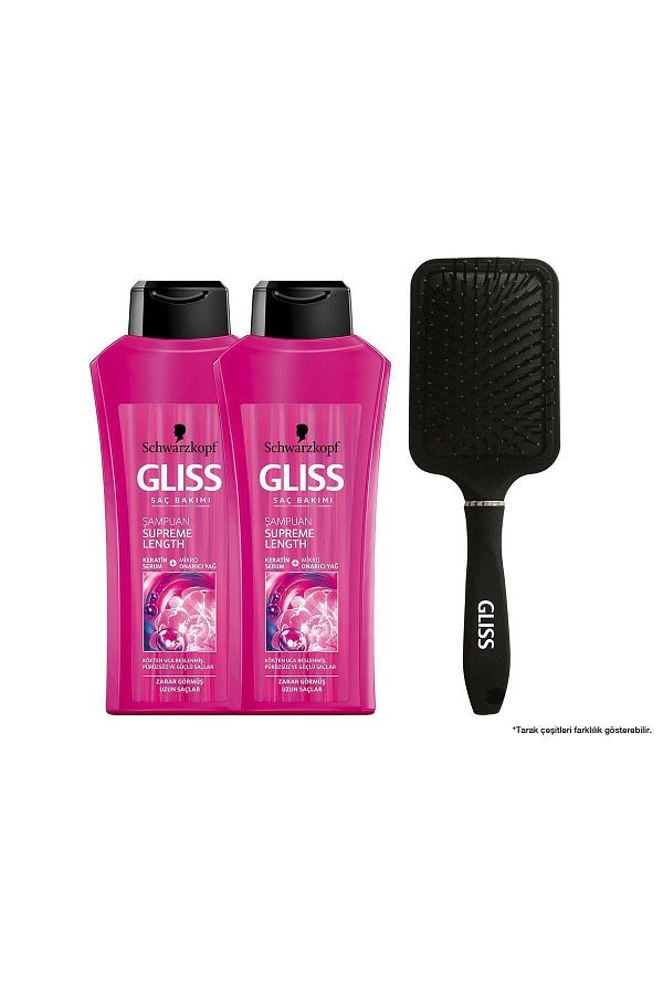 Gliss-Supreme Length 525ml Shampoo + Comb x 2 1