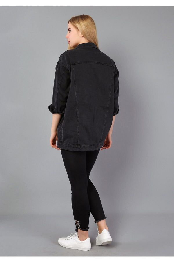 eGs Ripped Boy Friend Black Women s Denim Jacket Trendyol