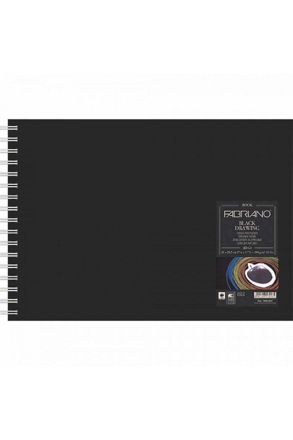Fabriano-Black Drawing Book Murillo Nero 190grLandscape Drawing Block A4 40 Sheets - 21x29.7cm (with spiral) 1