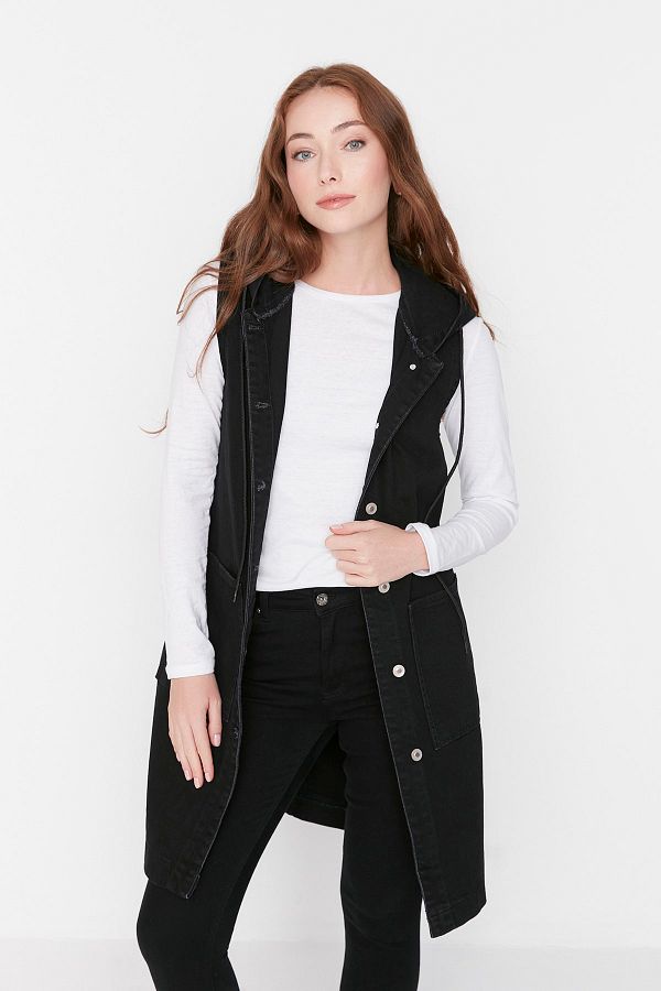Trendyol Modest-Black 100% Cotton Hooded Vest with Pocket Detail TCTSS22YE0008 1