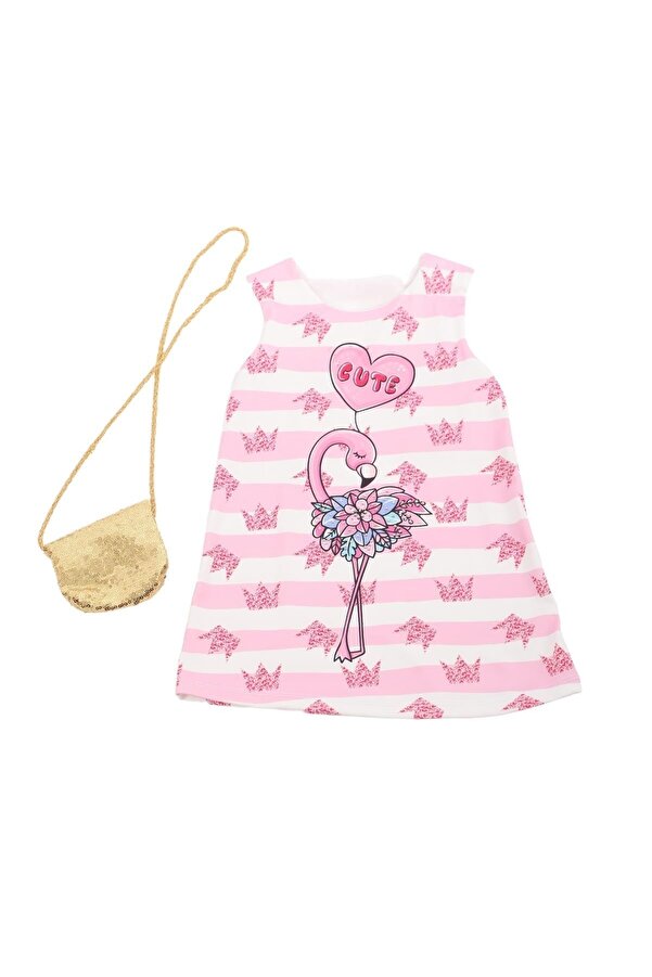 DOFİ Baskılı Pembe Kız Çocuk Yazlık Jile Elbise