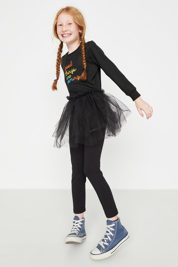 TRENDYOLKIDS Girl s Knitted Tights with Black Tutu Skirt TKDAW23TA00000 Trendyol