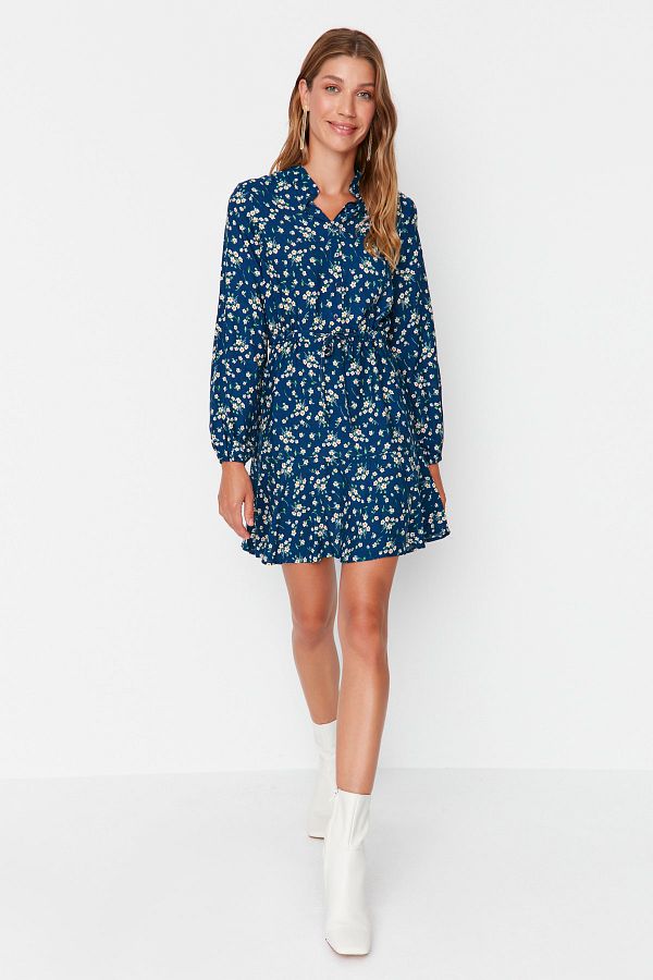 Trendyol Collection-Marineblaues Minikleid aus gewebter Viskose mit Knöpfen TWOAW23EL01310 1