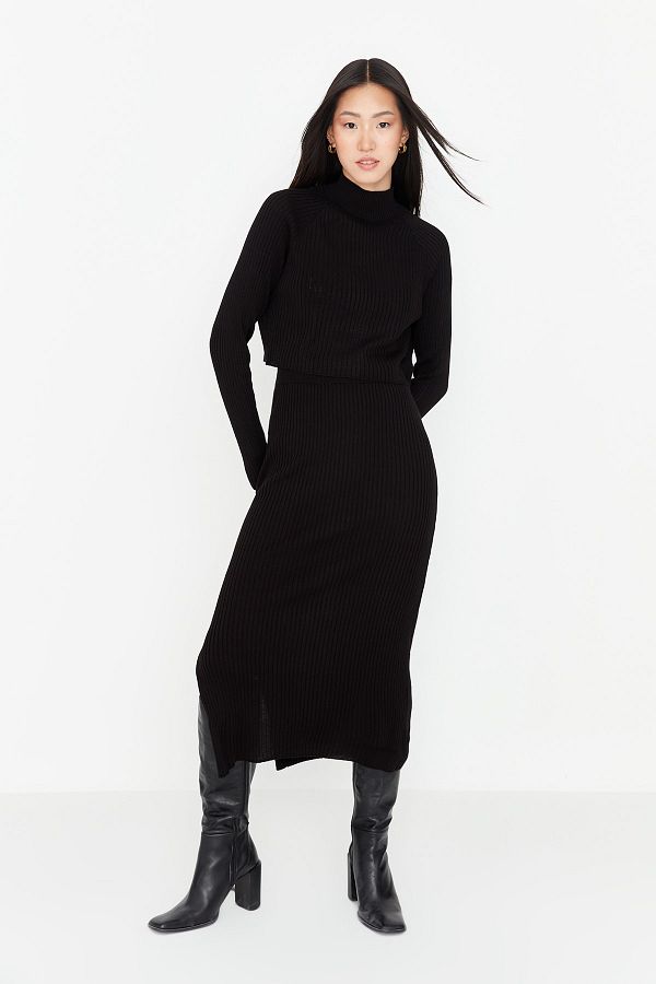 Trendyol Collection-Czarny dzianinowy zestaw Crop Top i Spódnica - Twoaw23Au00170 1