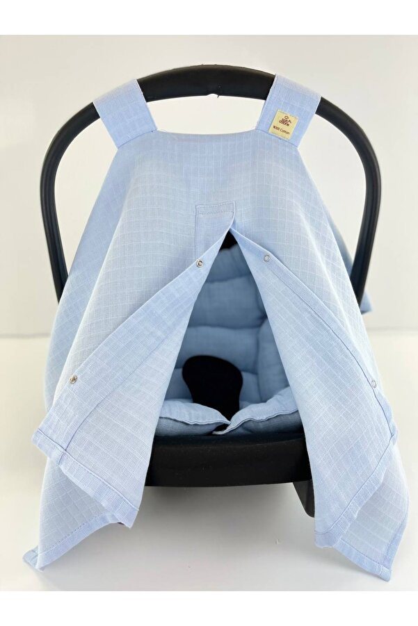 Puro Cotone %100 Pamuk Puset Örtüsü Ve Puset Minderi Açık Mavi