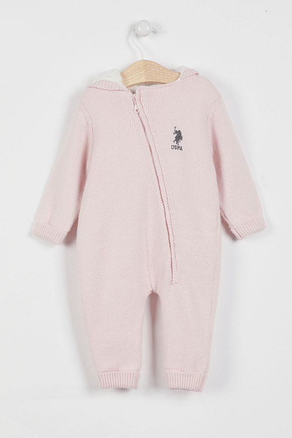 U.S. Polo Assn. U.S. Polo Assn Licensed Zippered Pink Baby Girl Jumpsuit Trendyol