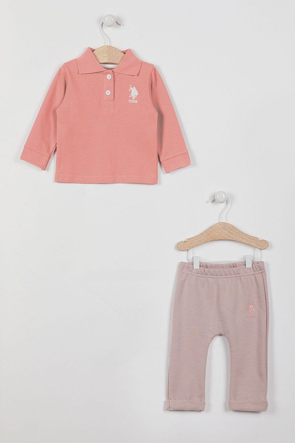 U.S. Polo Assn.-Licensed Pink Baby Girl Long Sleeve Sweatshirt Set 1
