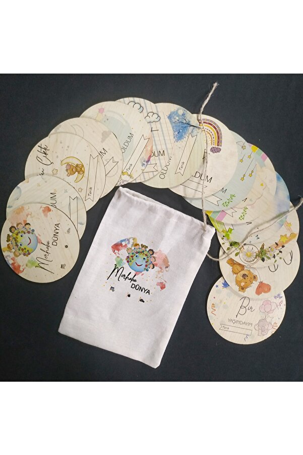 enmalife Bebek Anı Kartı Seti Desenli Aylık Bebek Hatıra Kartları Renkli Ahşap Hamile Ay Kartları