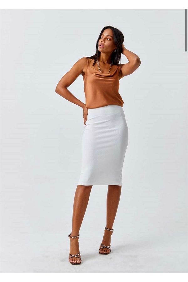 White crepe pencil skirt hot sale