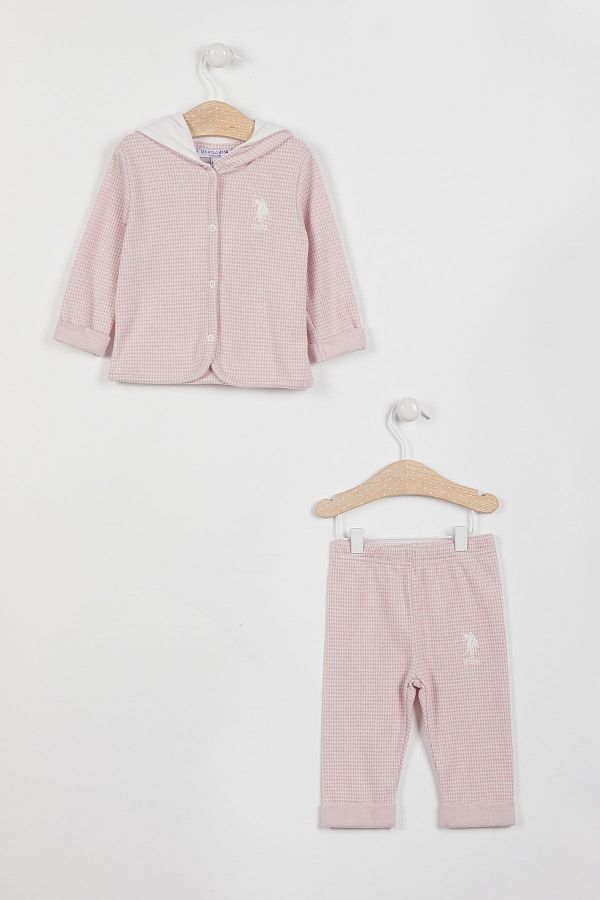 U.S. Polo Assn.-Licensed Hooded Retro Pink Baby Girl Dress 1