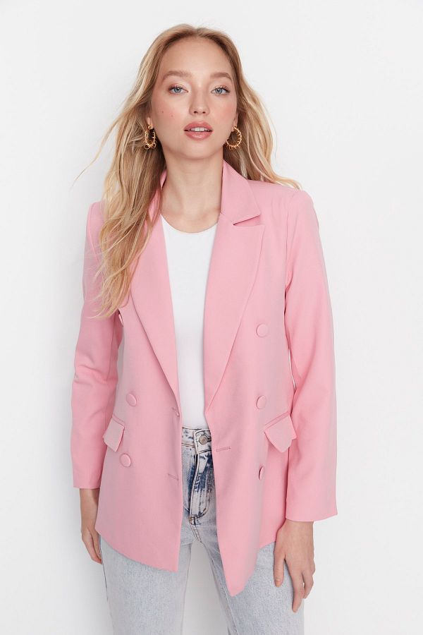 Trendyol Collection-Rosafarbene, regulär gefütterte, gewebte Blazerjacke TWOSS21CE0137 1