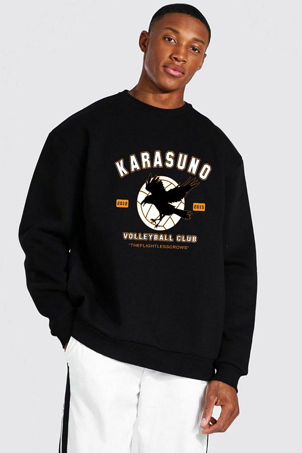 Bu raterzimoda Karasuno Crew Neck Black Oversize Sweatshirt Trendyol