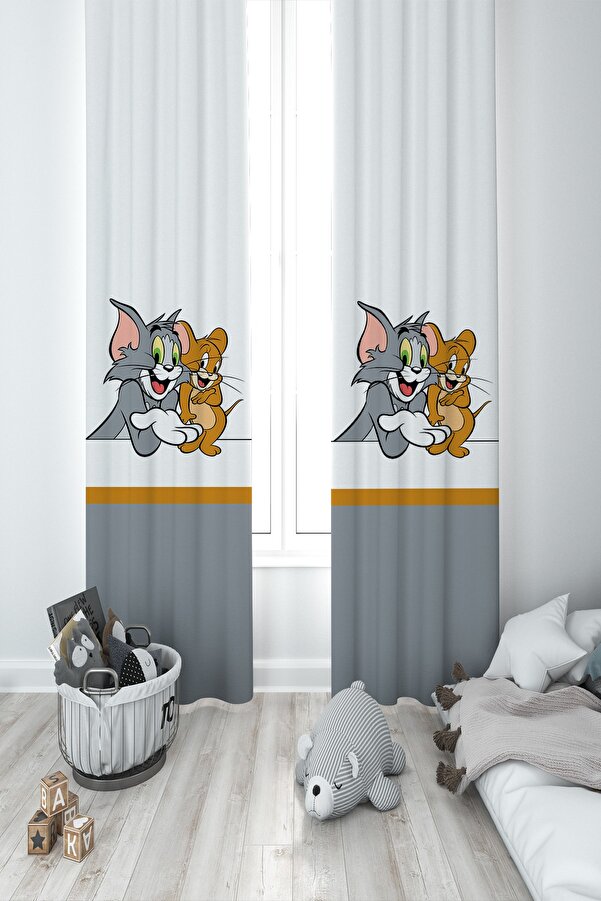 BAMBAŞKA MODA Bebek Ve Çocuk Odası Tom Ve Jerry Iki Kanat Fon Perde Bmfp-331