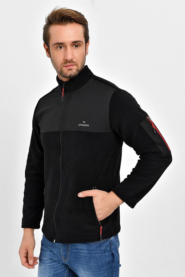 Dynamo Men s Black Plus Size Zippered Pocket Fleece Jacket Trendyol