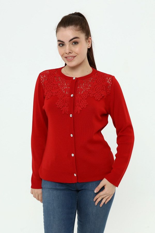 Solo-Women's Guipure Lace Crystal Buttoned Knitwear Cardigan 1