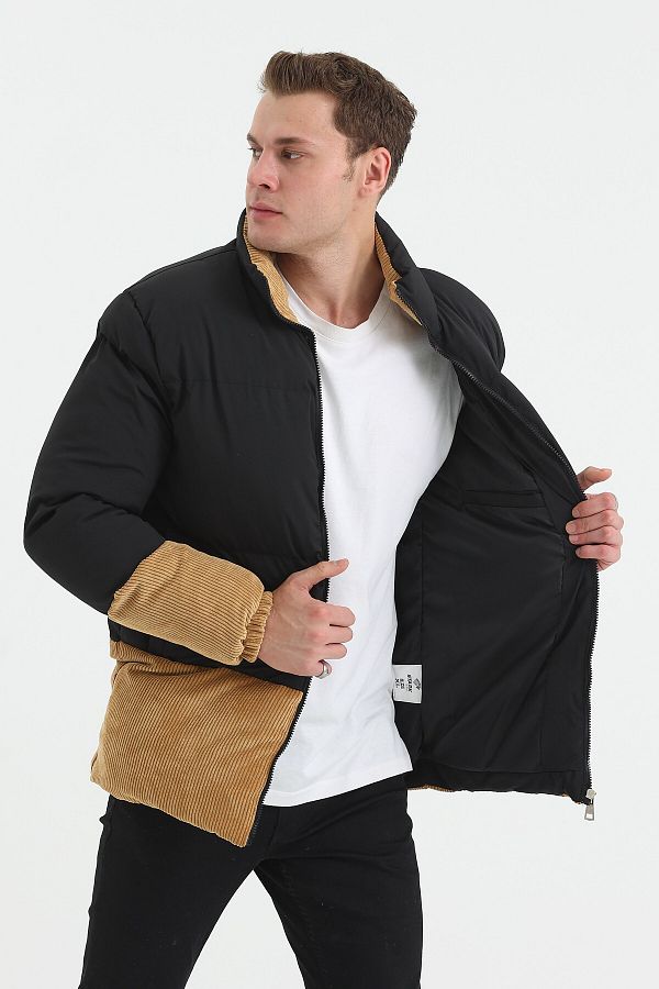 Bardhe Men s Black Velvet Detail Puffer Jacket Trendyol
