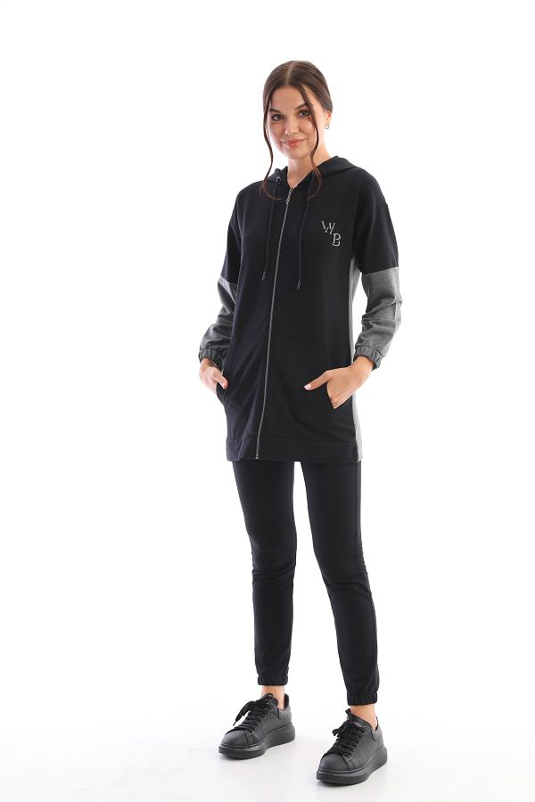 westbound Antresite Black Women s Hooded Zipper Jacket Jogger Tracksuit Set Trendyol