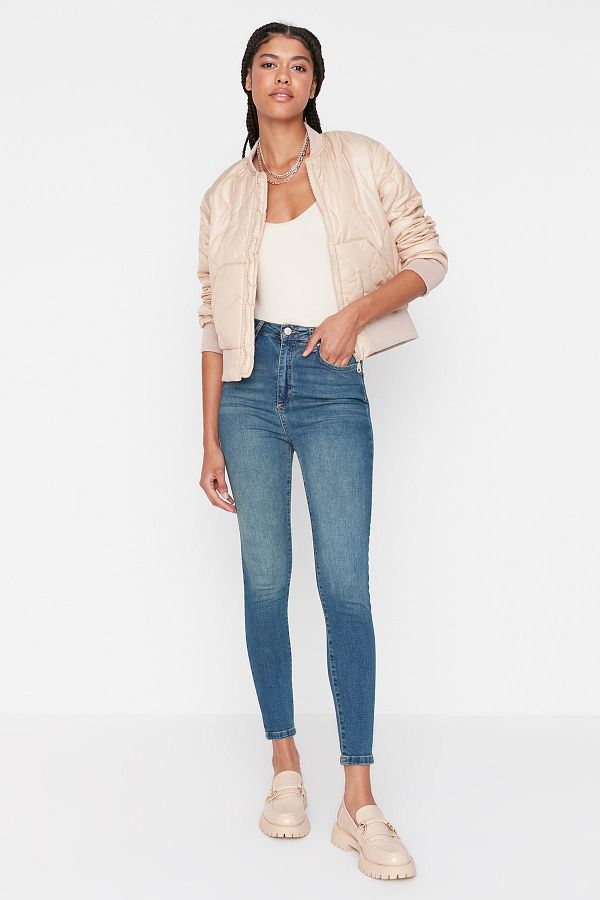 Trendyol Collection-Dark Blue Super High Waist Skinny Jeans TWOSS22JE0560 1