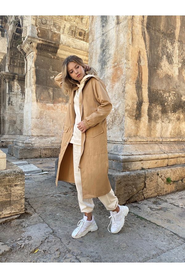 SA collection Women s Camel Raincoat Windbreaker Trench Coat Trendyol