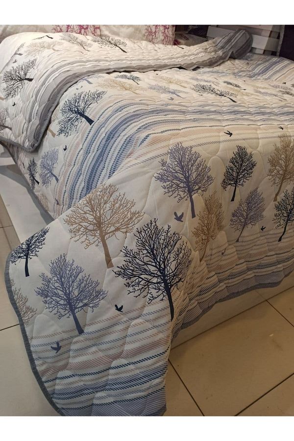 ŞENER HOME-غطاء متعدد الأغراض مبطن من القطن مزدوج الجوانب بنمط شجرة الحياة الجديدة مقاس 210 × 240 سم 1