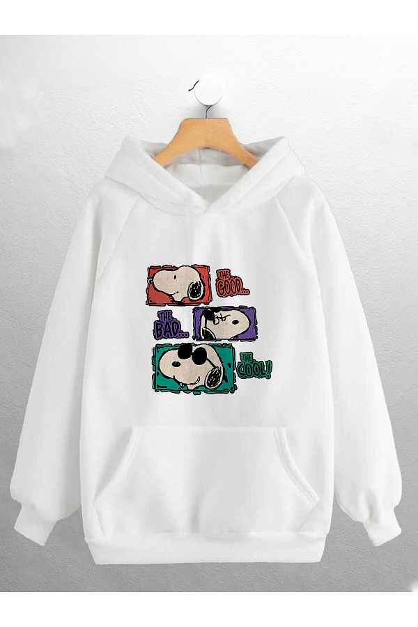 Joza Outdoors Unisex Women Men Snoopy Printed Design White Oversize Sweatshirt Trendyol