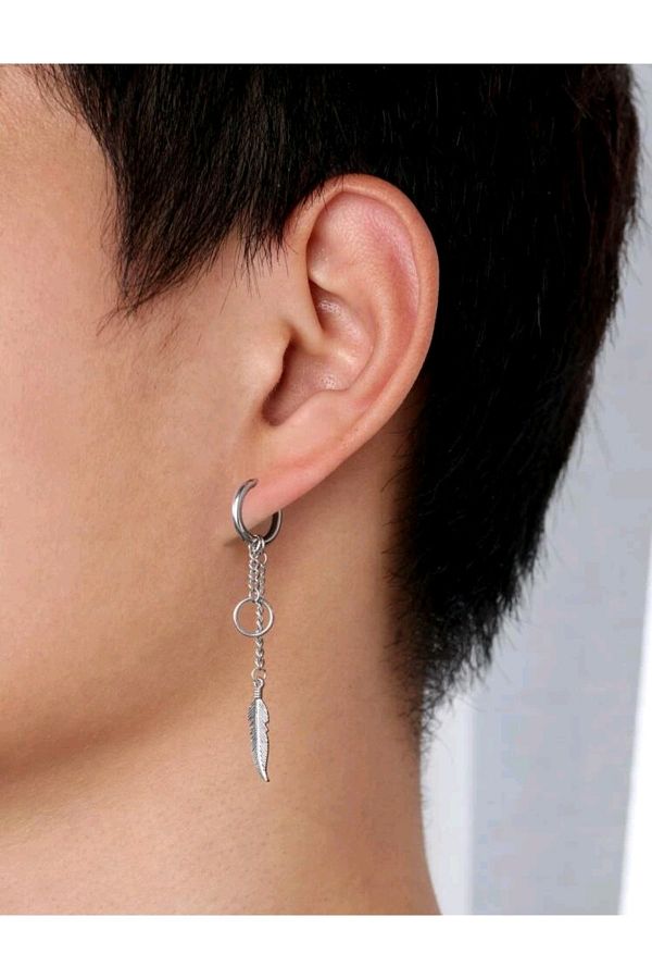 Tak Concept Non perforated Feather Dangle Steel Fake Earrings Trendyol